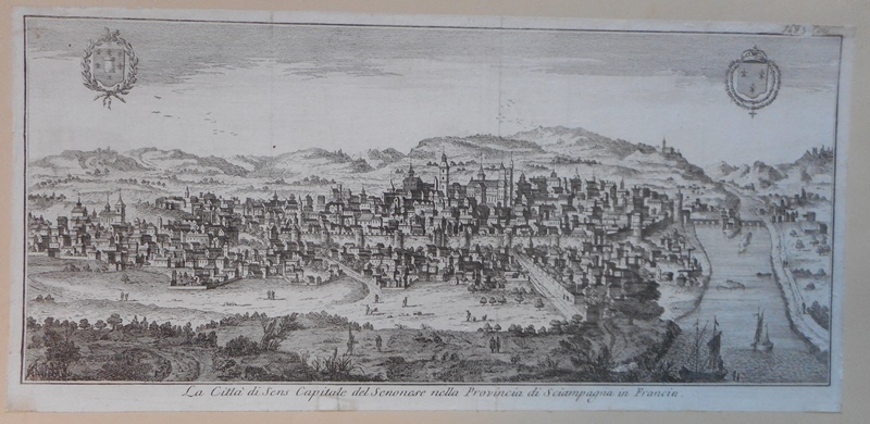 Ancienne vue de Sens ; La città di Sens Capitale del Senonese nella provincia di sciampagna in Francia