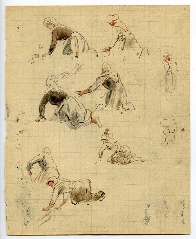 Lavandières (recto) ; Esquisse pour un brick sous voiles (verso)