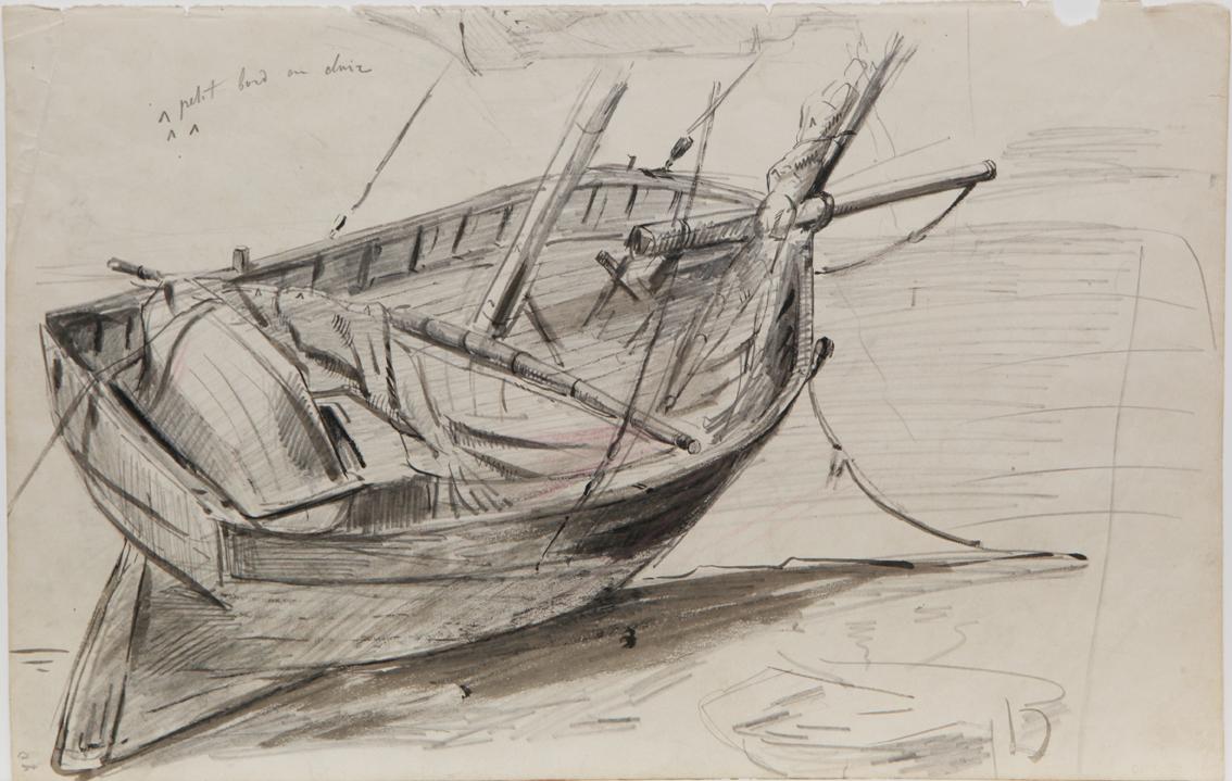 Bateau échoué (recto) ; Port au fond de la rivière (verso)