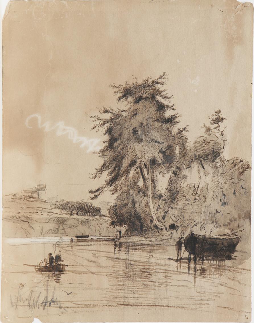 Bateau échoué dans la courbe d'une rivière (recto) ; Etude de canards (verso)