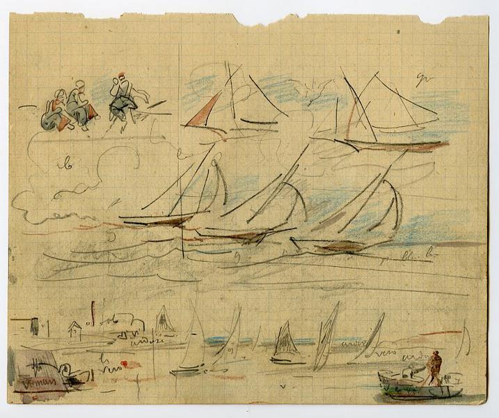 Cotres sous voiles et femmes assises : étude (recto) ; Cotres sous voiles (verso)