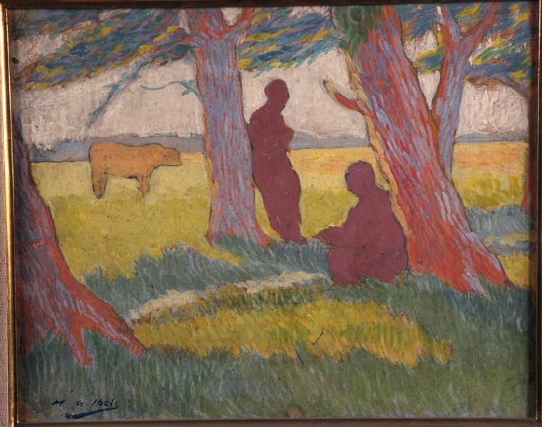 Personnages dans un pré