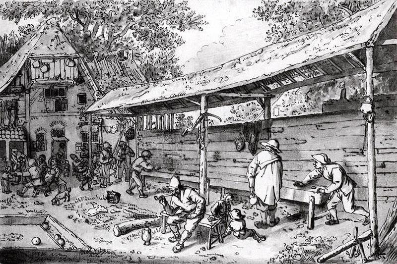 Une cour de cabaret avec un jeu de palet ; Une cour de cabaret (titre ancien)
