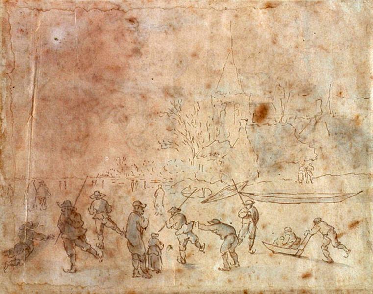 Des patineurs (recto) ; Scène de moisson (verso)