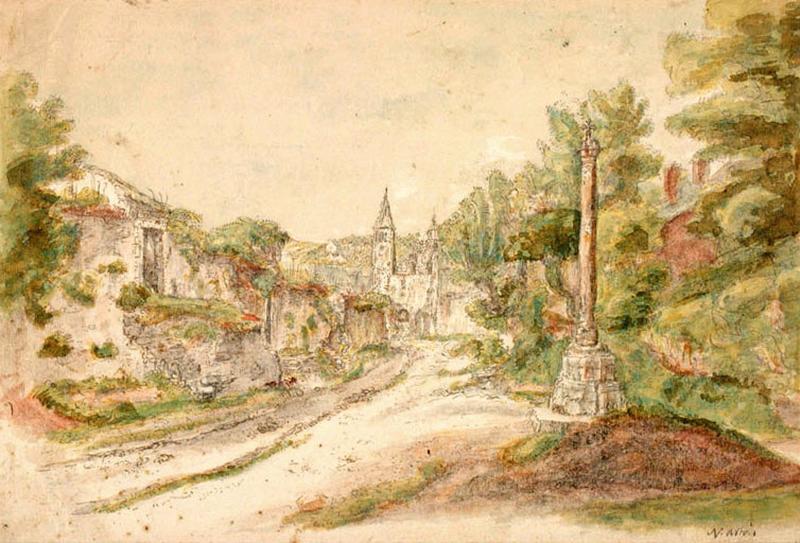 Entrée d'un village ; Vue de village