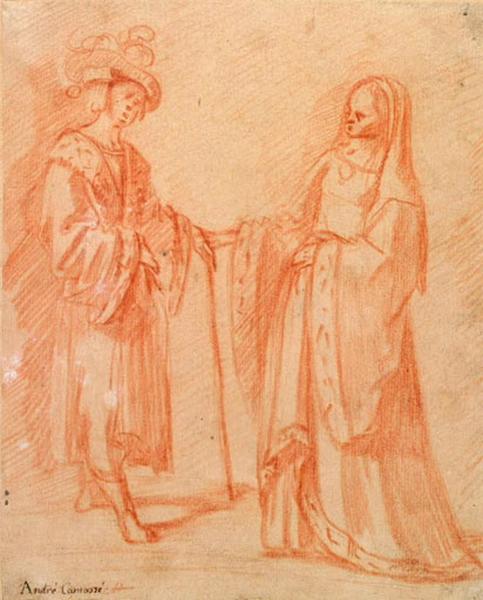 Homme et femme appuyés sur un bâton