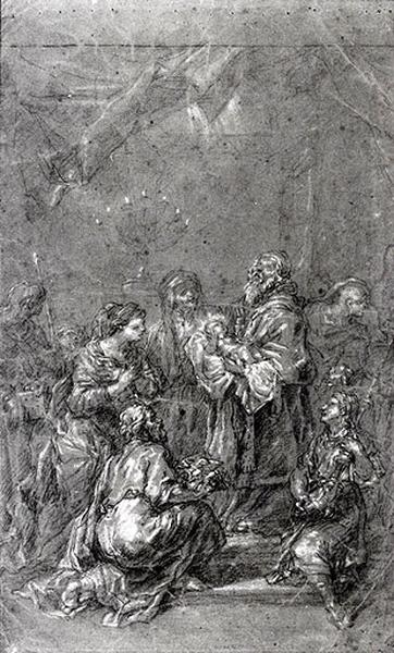 La Purification de la Vierge ; Présentation de Jésus au Temple (recto) ; Fragment de composition (verso)