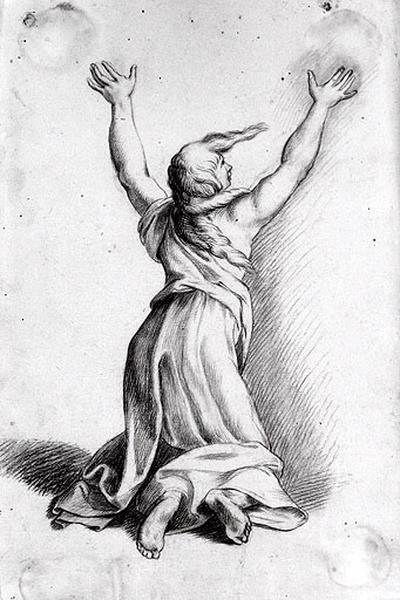 Troyenne à genoux, levant les bras