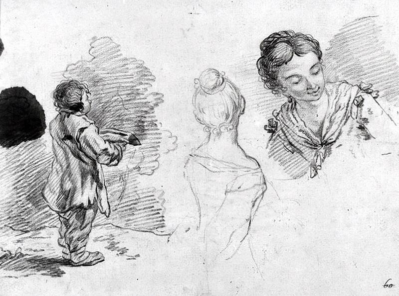 Un enfant et deux têtes de femmes