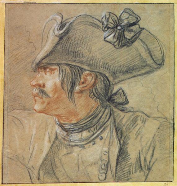 Tête de soldat, de profil à gauche