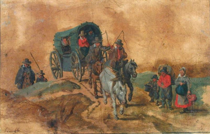 Voiture attelée avec figures