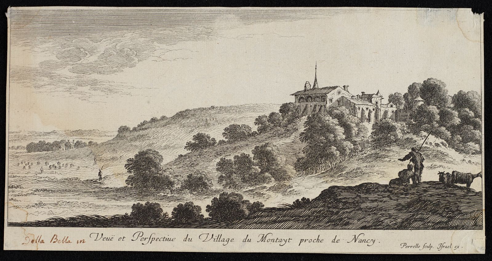Profil de la ville de Nancy et lieux plus remarquables des environs d'Icelle (12) : Vue et perspective du village de Montet proche de Nancy