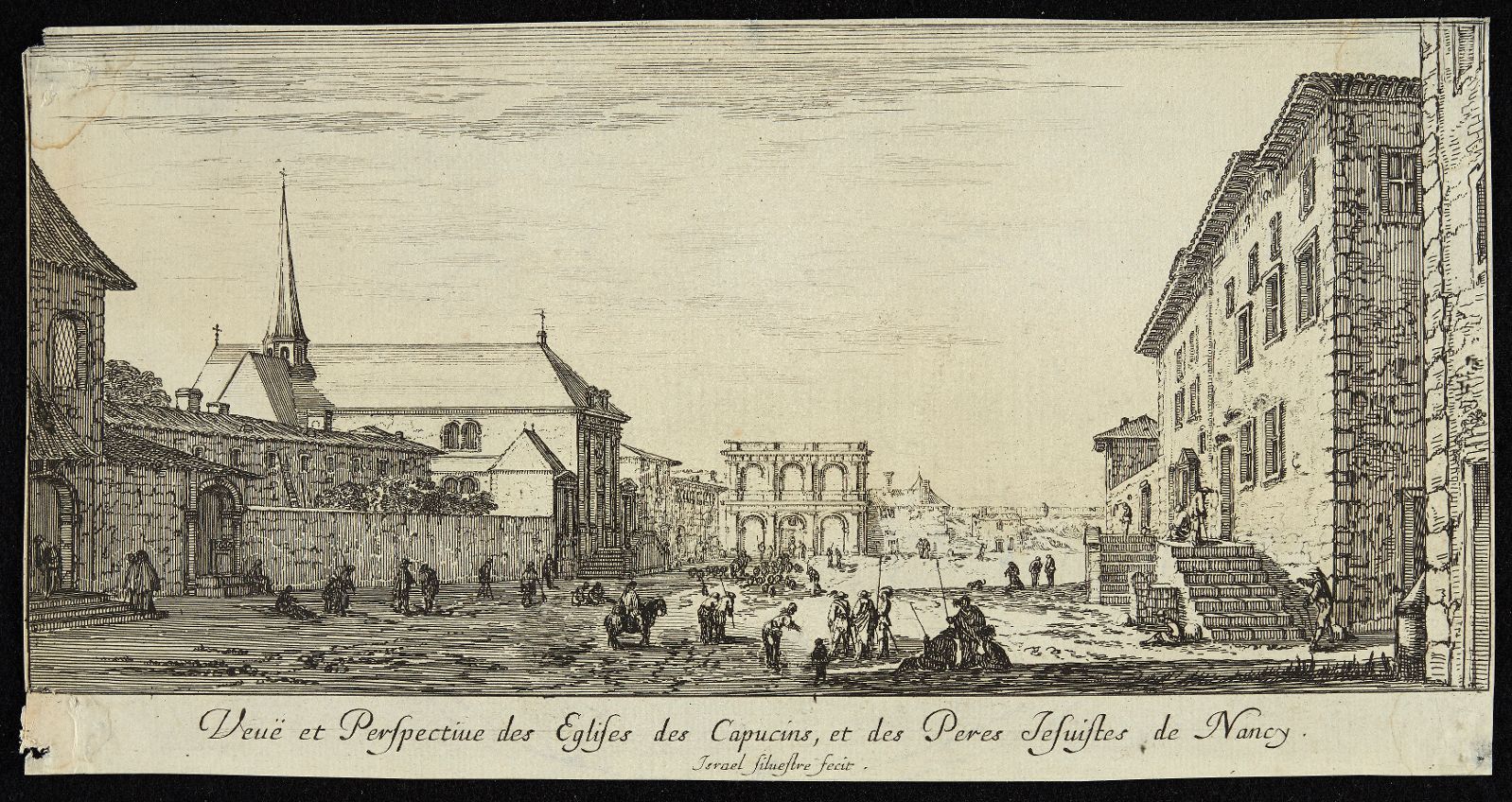 Profil de la ville de Nancy et lieux plus remarquables des environs d'Icelle (08) : Vue et perspective des églises des Capucins et de Pères Jésuites de Nancy