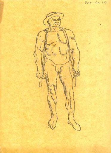 Homme nu, vu de face, coiffé d'un chapeau rond (Titre factice)