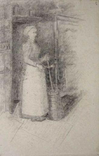 Femme debout en robe longue (Titre factice)