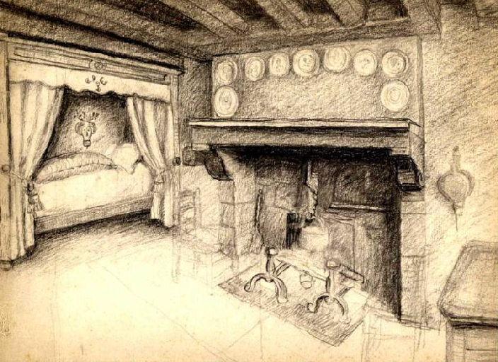 Intérieur avec grande cheminée (Titre factice)