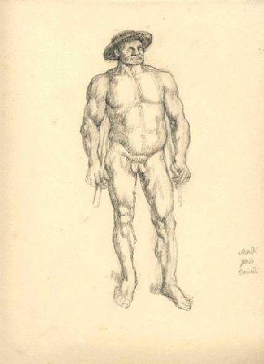 Homme nu, vu de face, coiffé d'un chapeau rond (Titre factice)