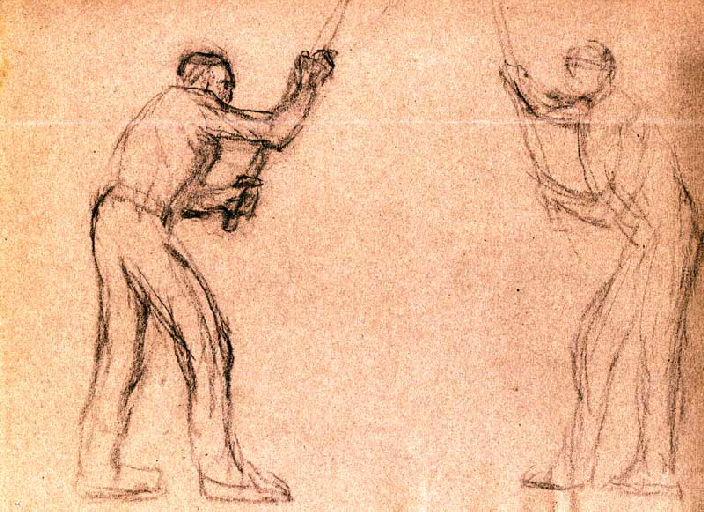 Esquisse d'hommes battant au fléau