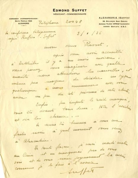 Courrier d'Edmond Suffet à André Prévot