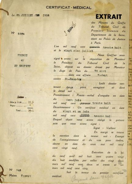 Certificat médical d'André Prévot