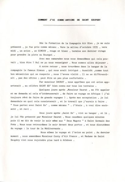 Comment j'ai connu Antoine de Saint-Exupéry