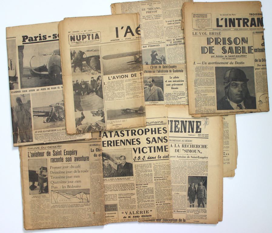 Ensemble de revues évoquant les vols d'Antoine de Saint-Exupéry et André Prévot