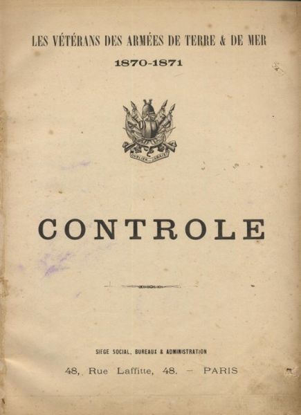 Cahier de contrôle de la 139e section des vétérans