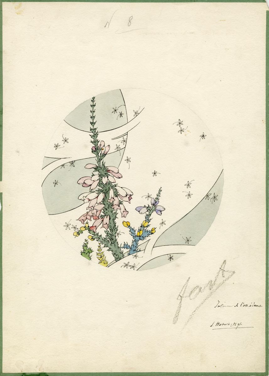 Aquarelle, carton-modèle de décor pour une assiette à dessert