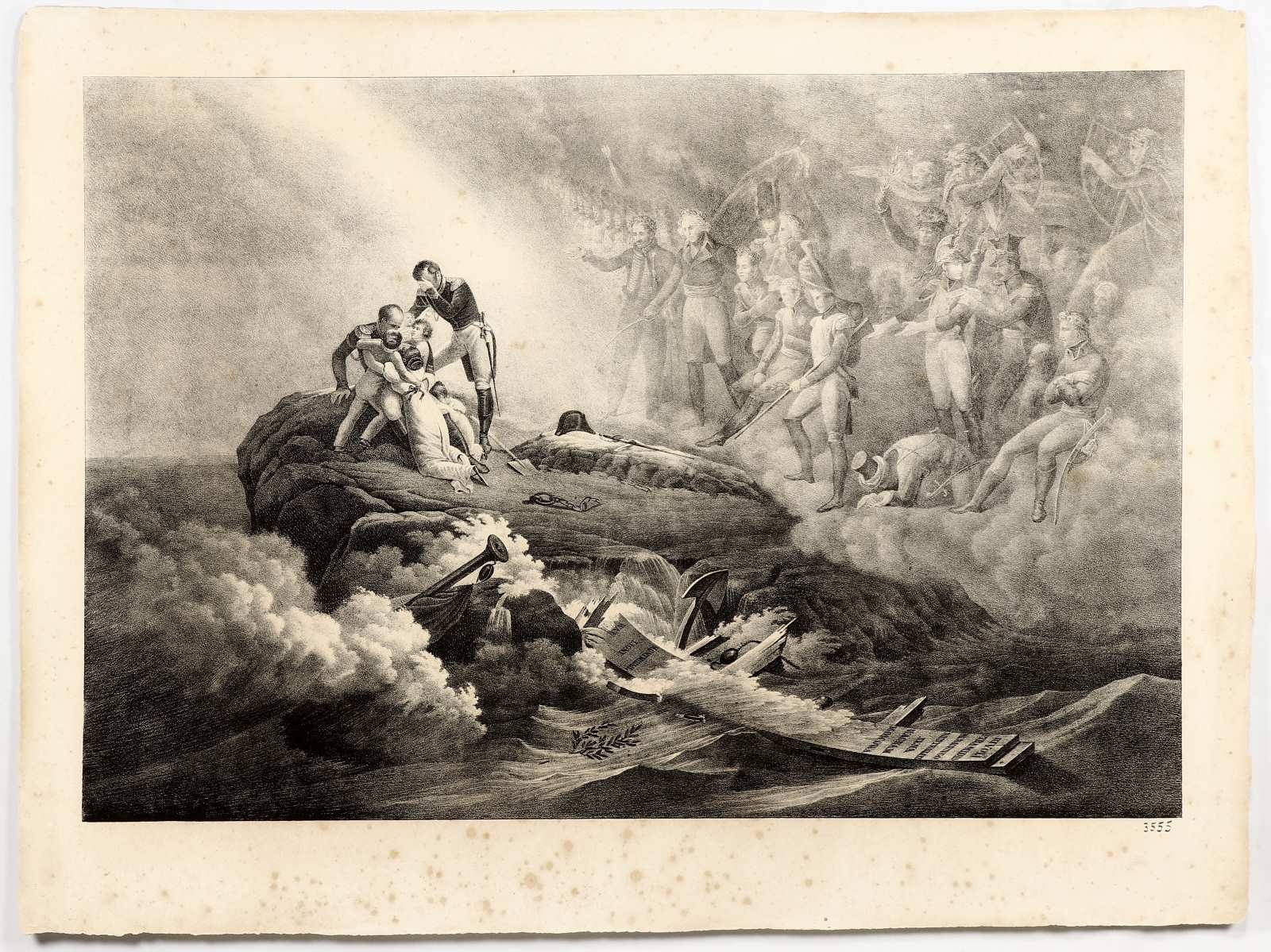 Napoléon sur un rocher au milieu de la mer ; "Souvenirs de Napoléon,  les Pyramides, Rivoli ..."