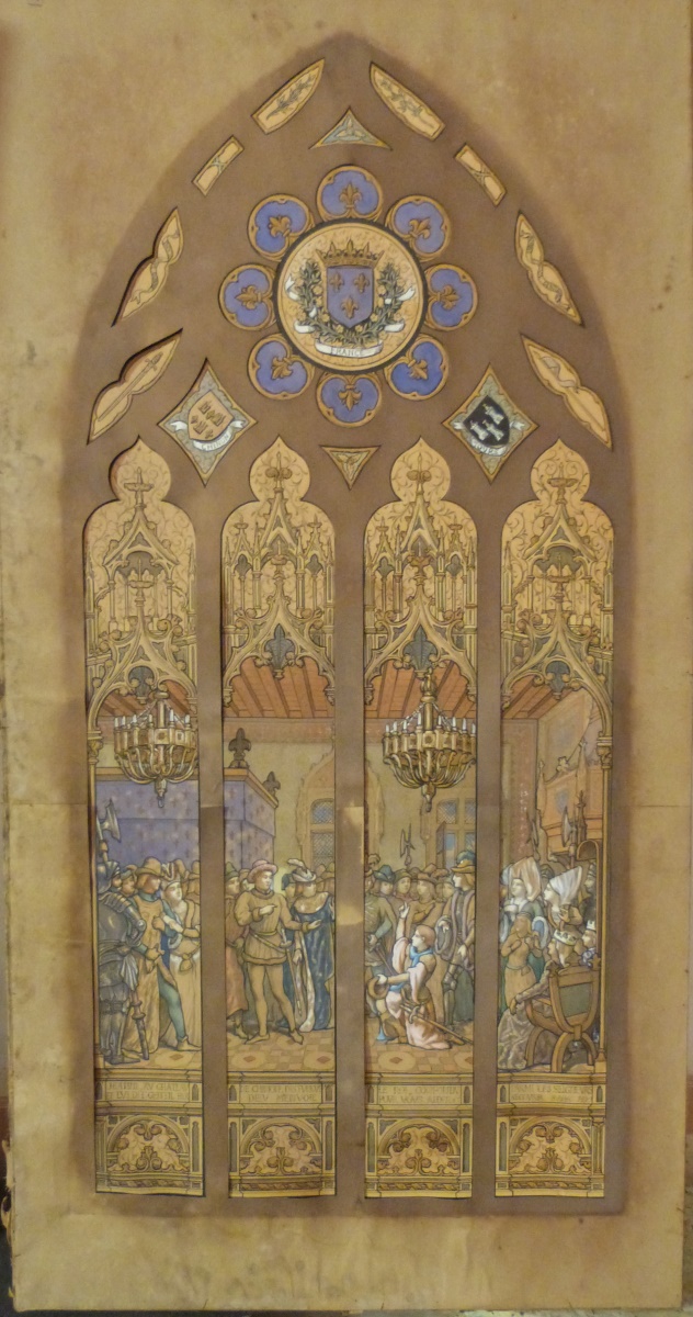 Jeanne d'Arc à Chinon reconnaît le roi ; Esquisse de verrière sur la vie de Jeanne d'Arc