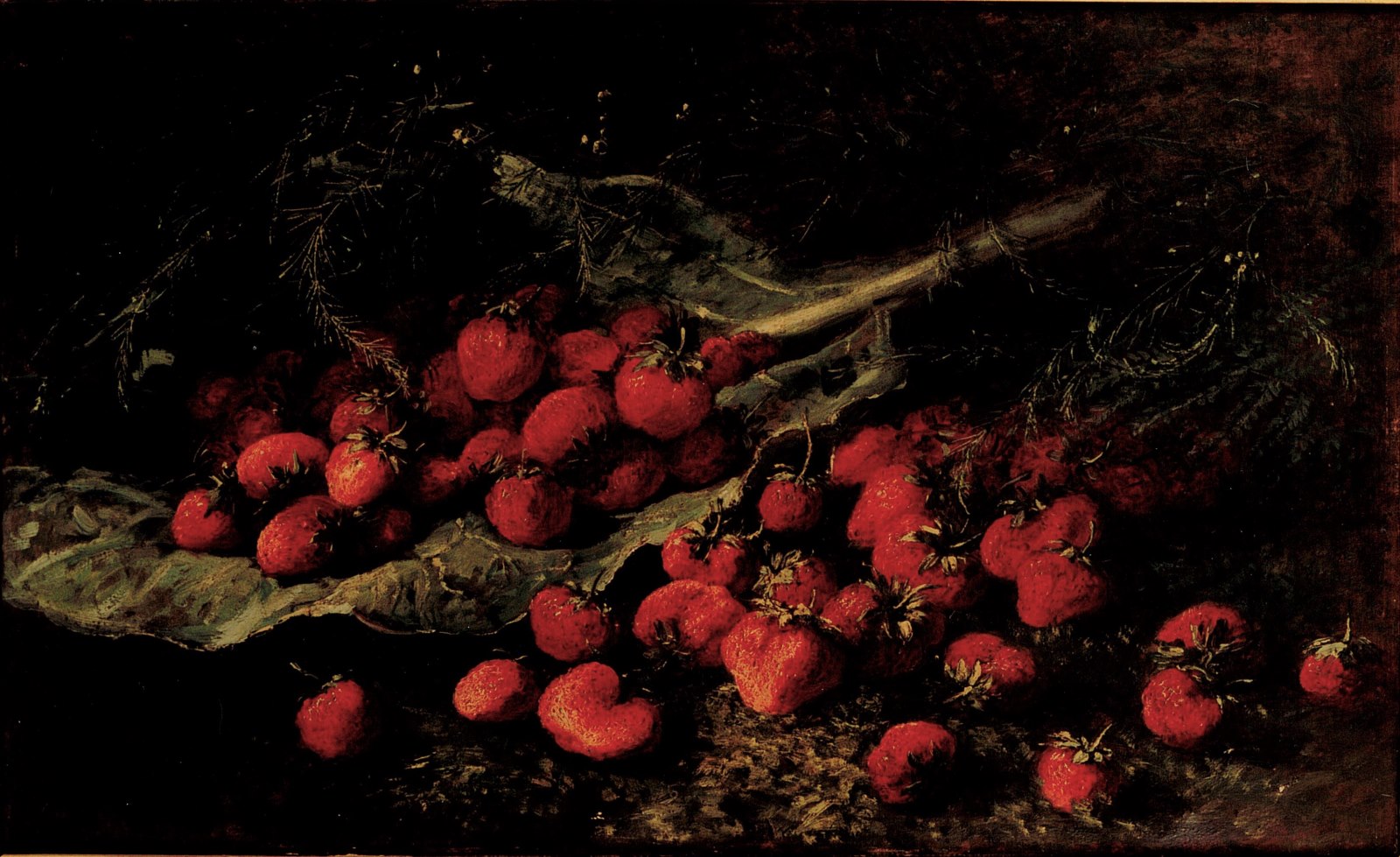 Fraises, feuilles de choux et asperges