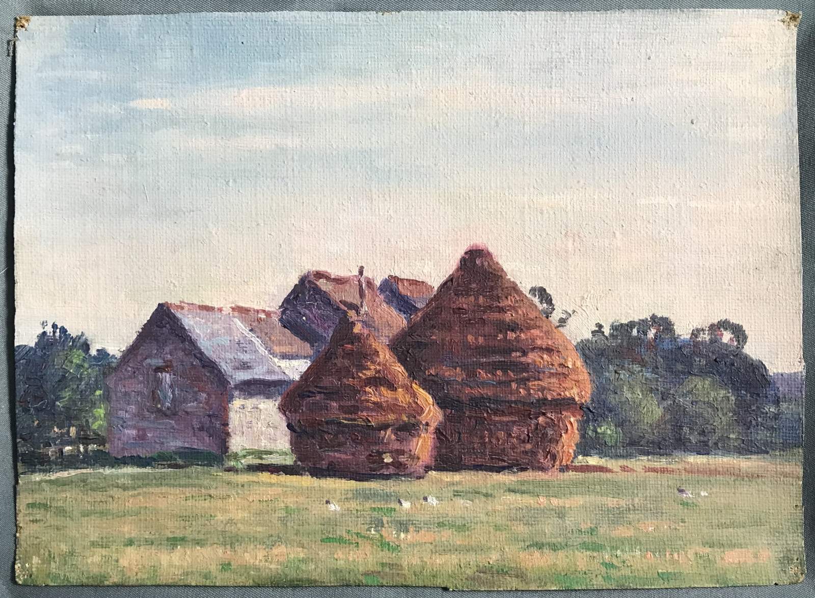 Meule de foin et village
