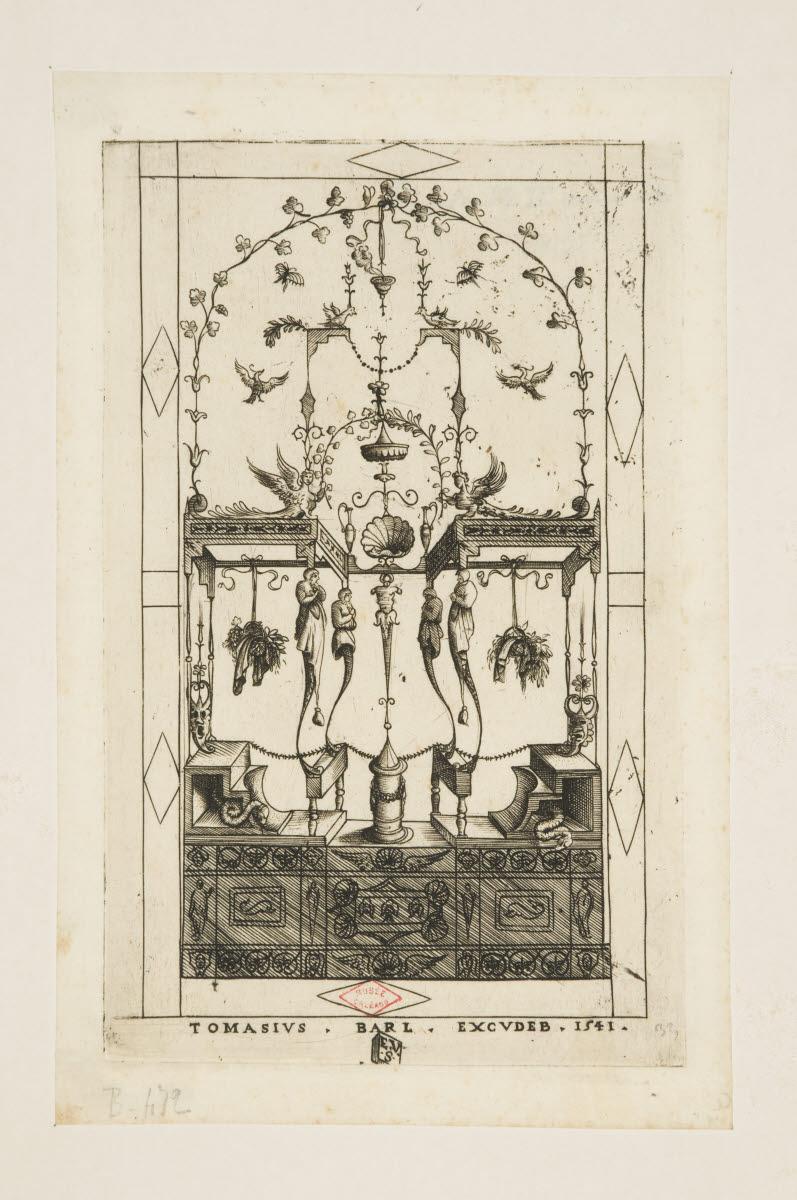 Panneau d'ornements, grotesques avec cinq hermès