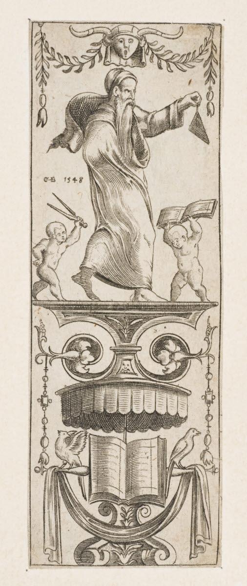 Panneau d'ornements avec un architecte