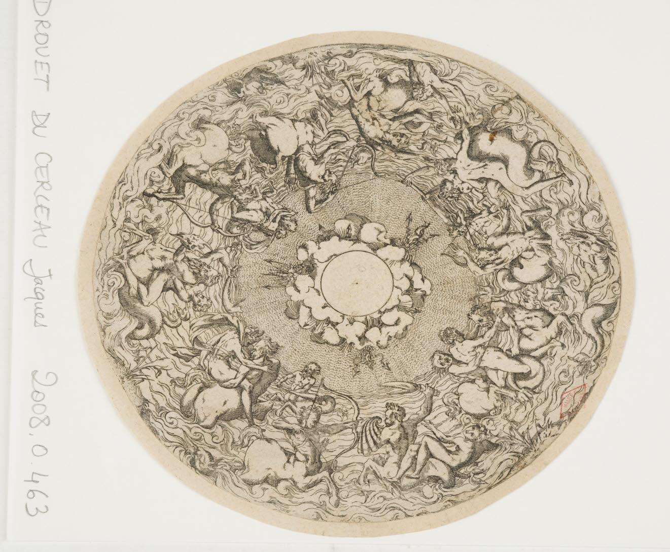 Fond de coupe, combat de centaures et de tritons (?)