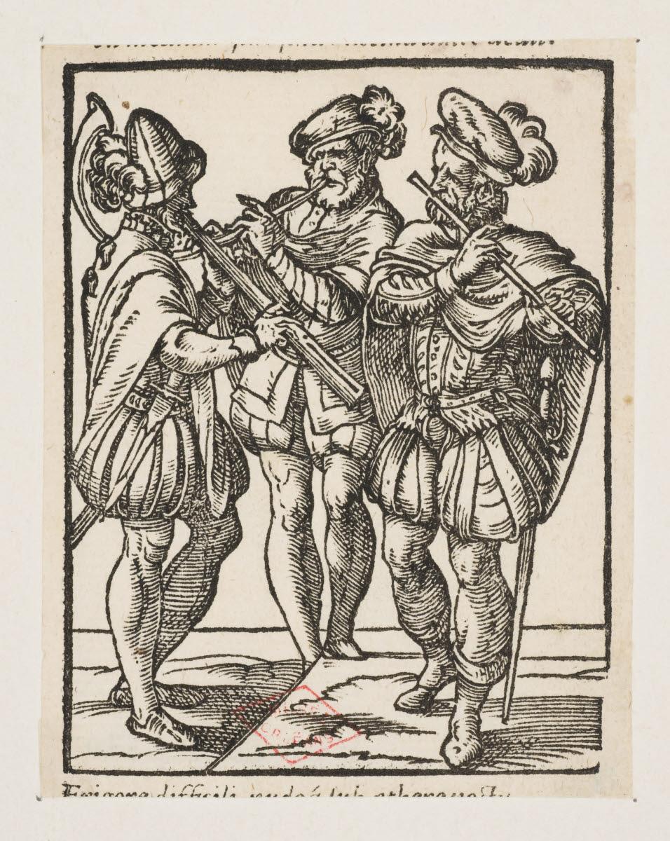 Trois musiciens (flûtistes et corniste)