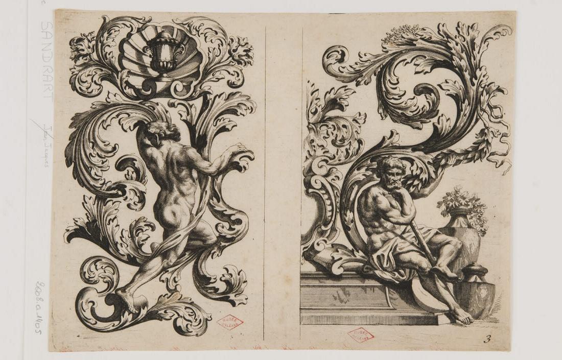 Deux figures masculines dans des rinceaux