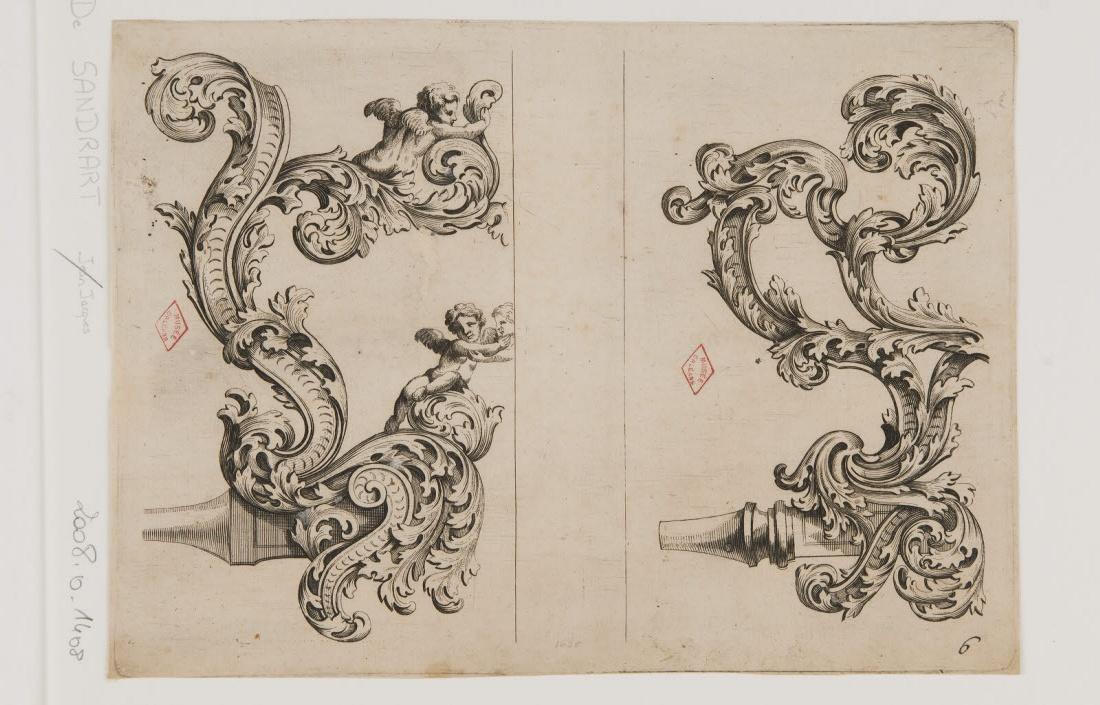 Deux modèles d'éléments de mobilier de forme mouvementée