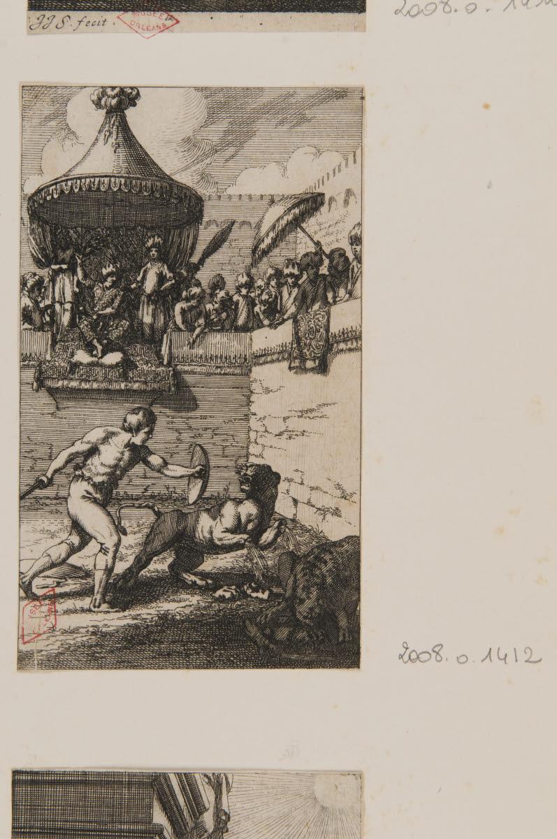 Un homme combattant des fauves dans une arène