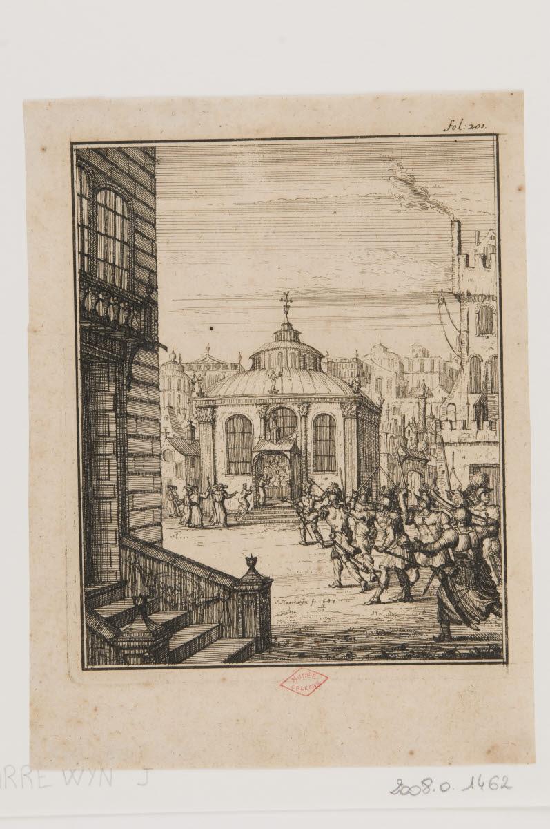 Des soldats attaquant un lieu de culte