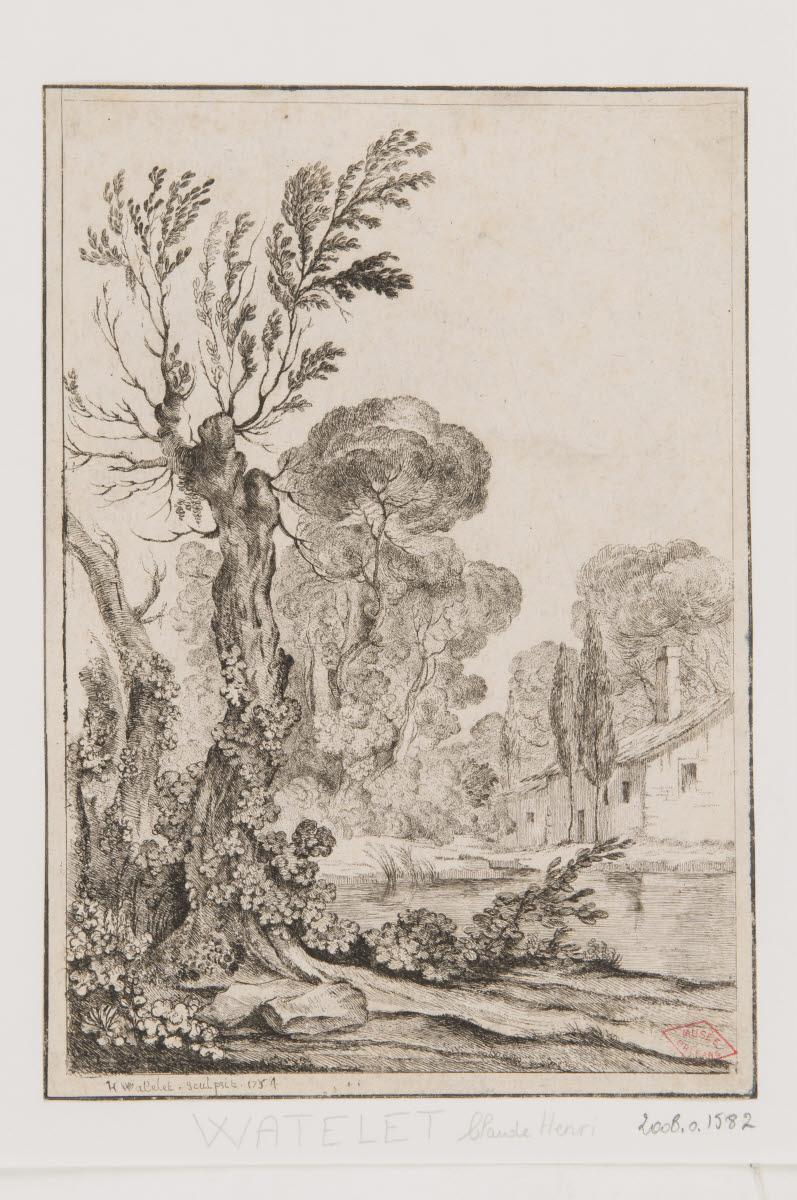 Paysage avec une maison près d'une rivière