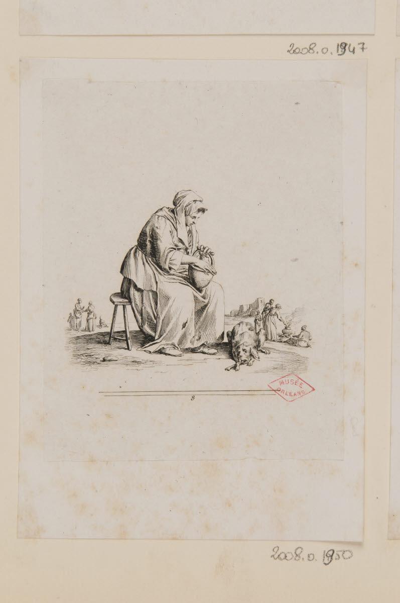 Une mendiante assise avec son chien