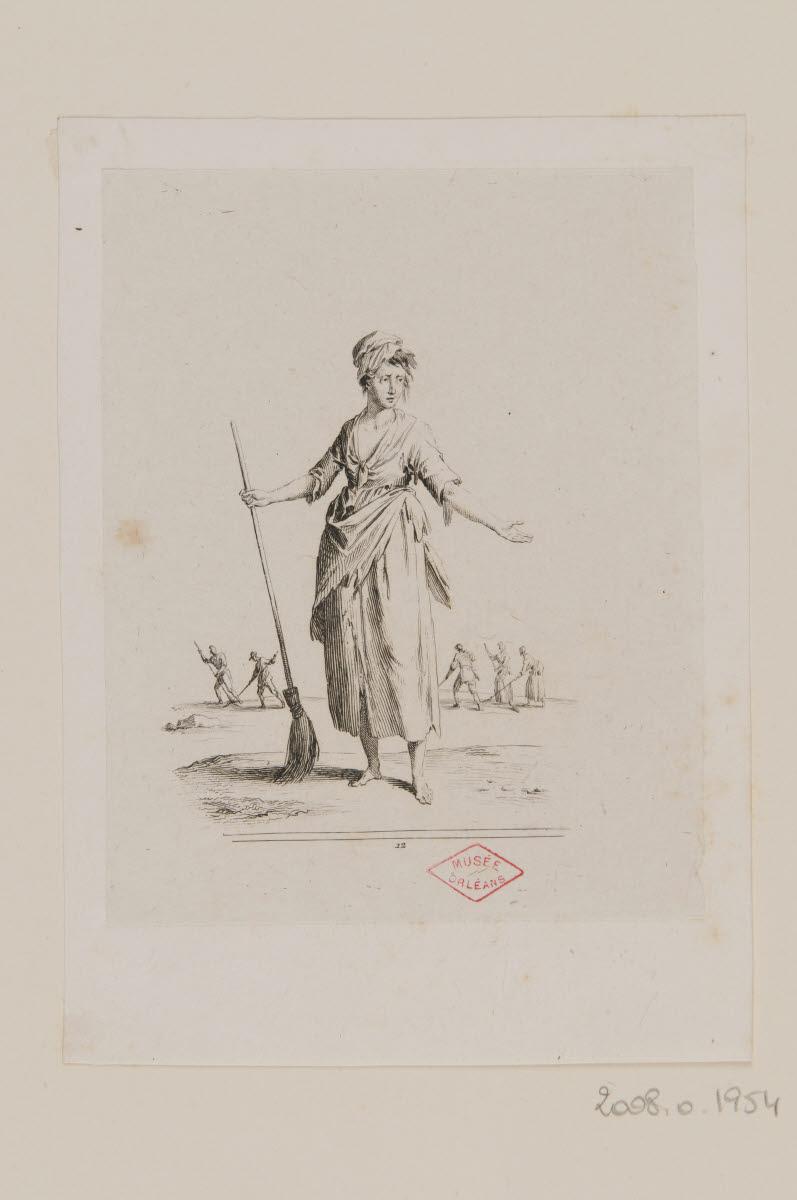 Une mendiante tenant un balais