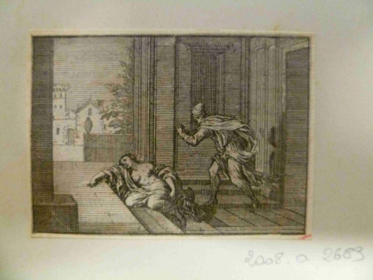 Levite découvrant le corps de sa concubine étendue sur une terrasse