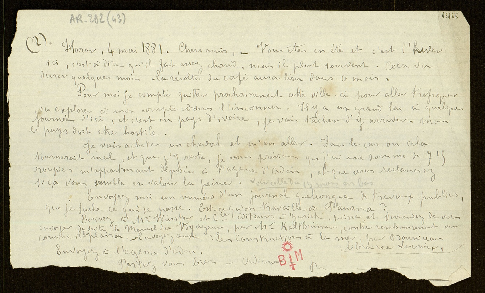 Lettre du 4 mai 1881 (titre d'usage)