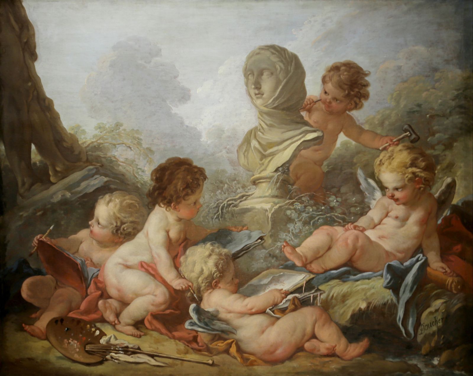 Allégorie de la peinture et de la sculpture ; Les Génies des Beaux-Arts (titre ancien)