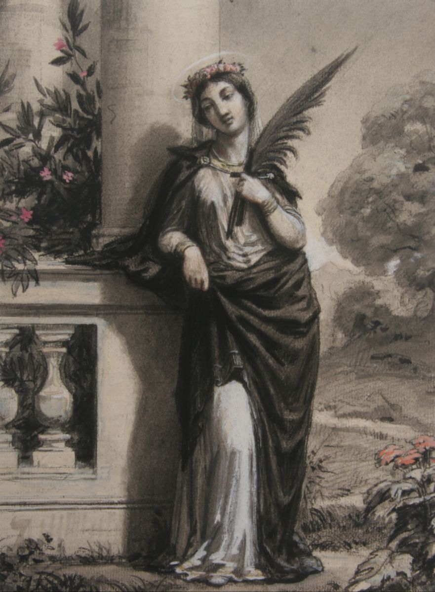 Sainte tenant une palme et une croix