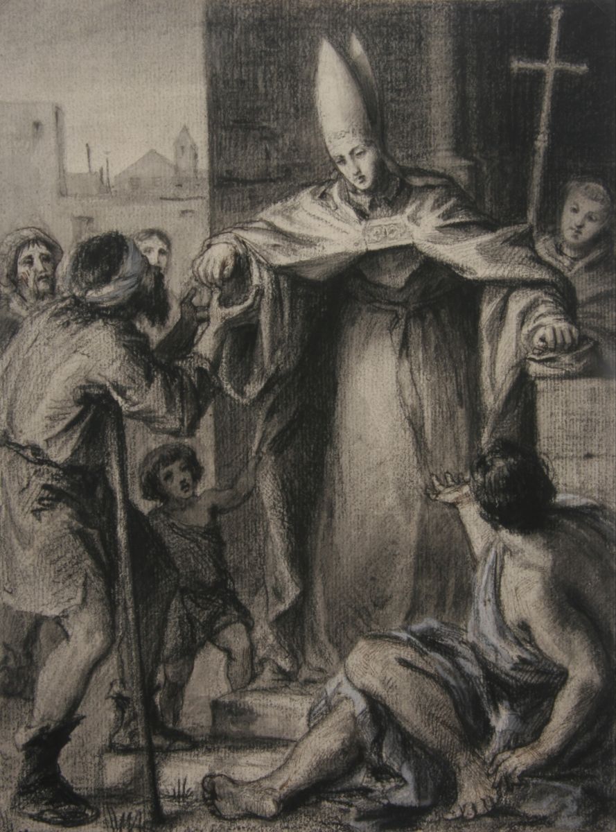 Evêque donnant l'aumône