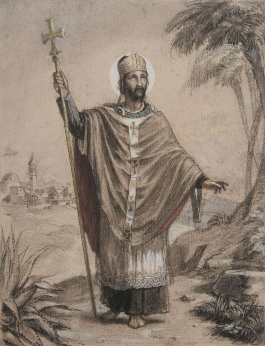 Saint tenant une crosse à croix pattée