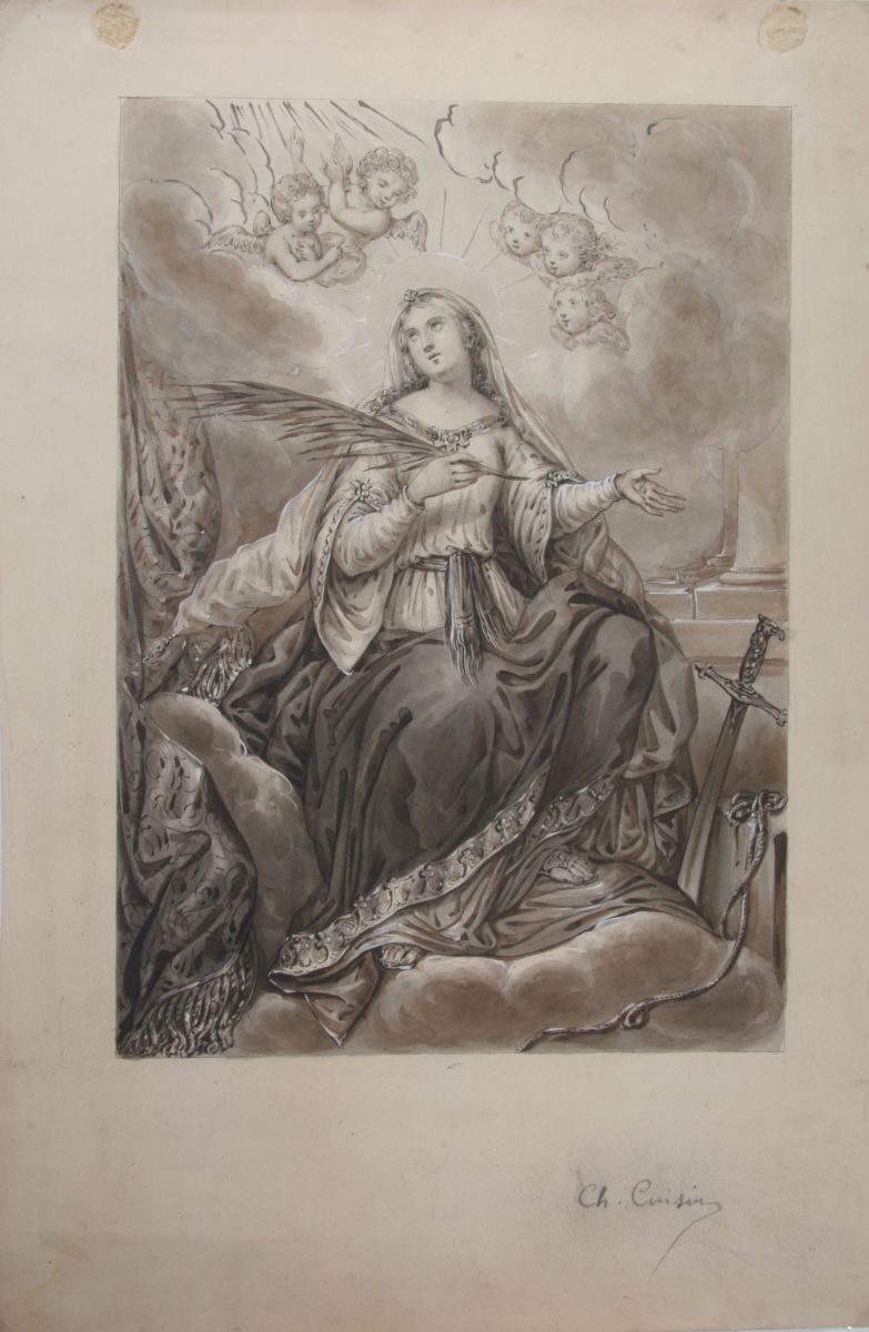 Sainte martyre entourée d'anges